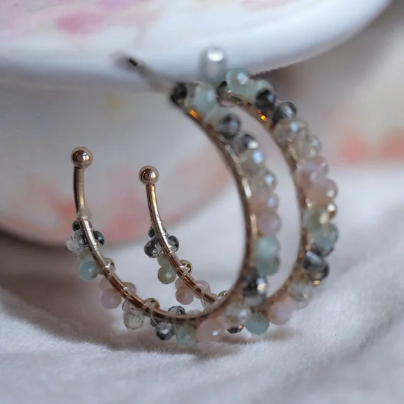 Fashion Jewelry Pastel Beaded Hoop Earrings - Picture 1 of 4
